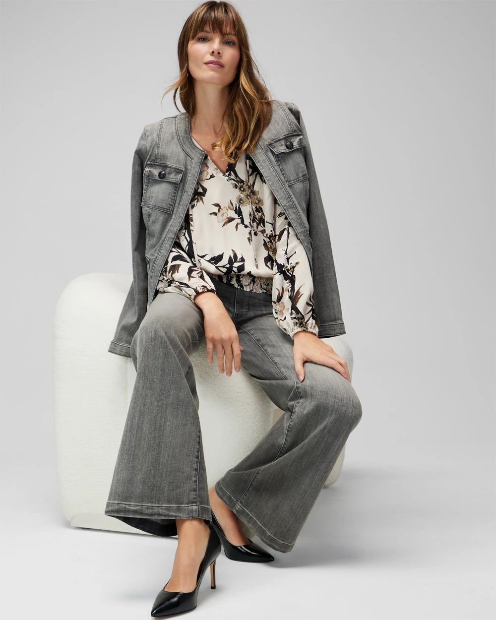 Long Sleeve Satin Pleated Blouse | White House Black Market